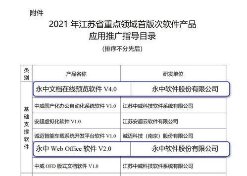 永中軟件入圍江蘇省重點領域首版次軟件產品應用推廣指導目錄，基礎軟件服務實力獲認可